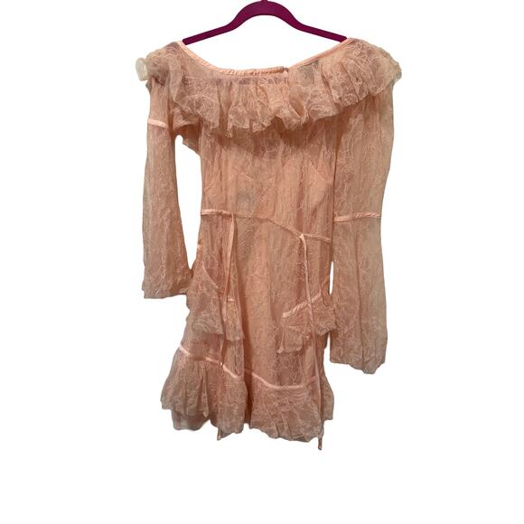 Alice McCall Shadow Love Lace Ruffle Mini Dress | Blush Pink Off Shoulder | Sz 6 - Picture 8 of 10